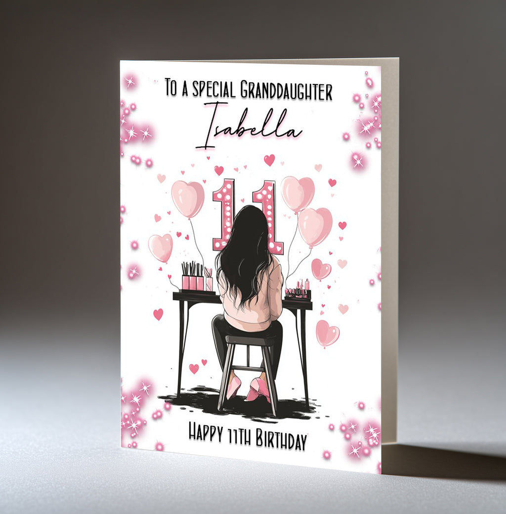 Personalised 11th Birthday Card for Girls - Dressing Table, Design 14