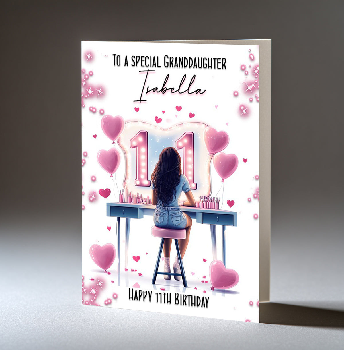 Personalised 11th Birthday Card for Girls - Dressing Table, Design 15