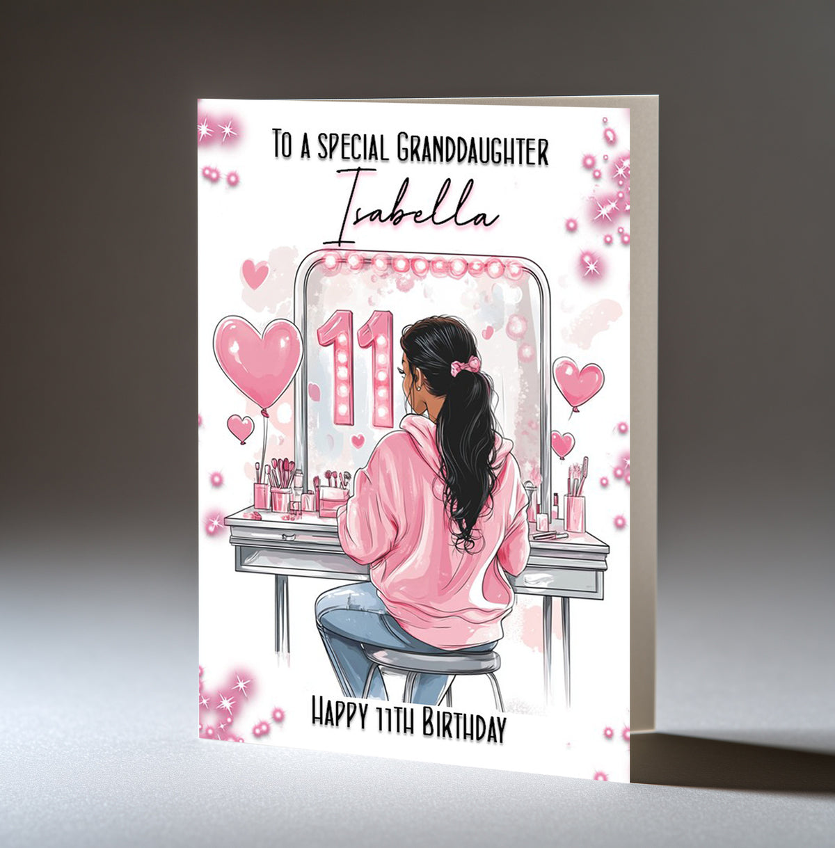Personalised 11th Birthday Card for Girls - Dressing Table, Design 16