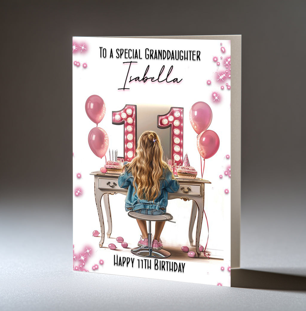 Personalised 11th Birthday Card for Girls - Dressing Table, Design 17