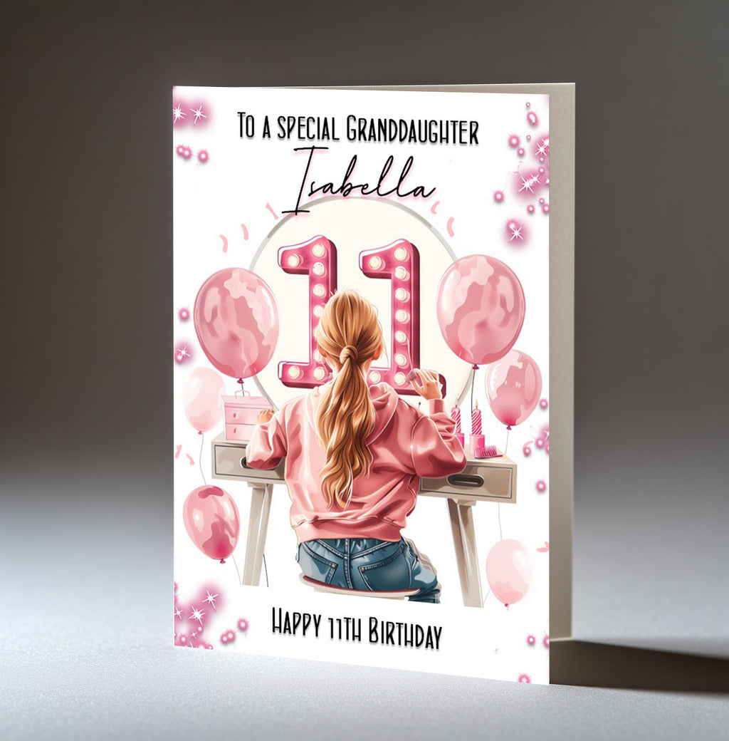 Personalised 11th Birthday Card for Girls - Dressing Table, Design 18