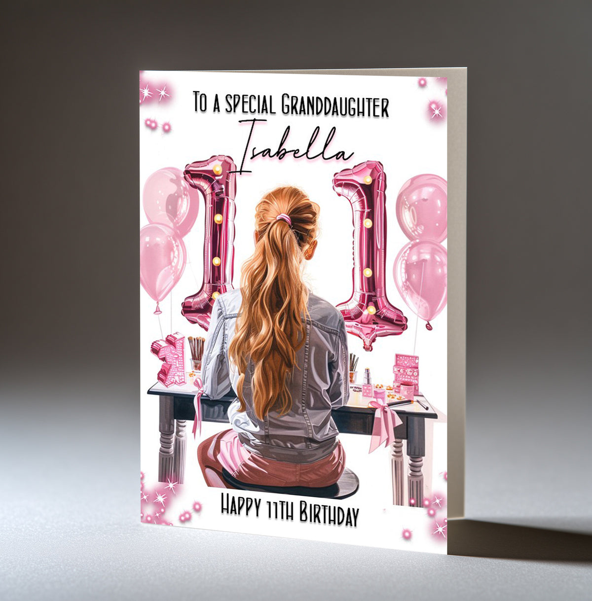 Personalised 11th Birthday Card for Girls - Dressing Table, Design 20