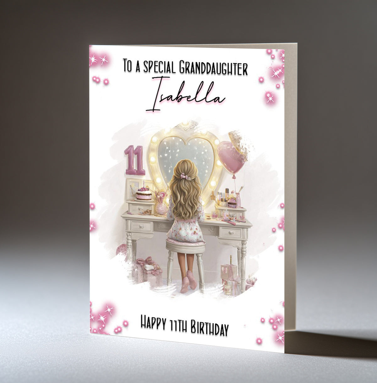 Personalised 11th Birthday Card for Girls - Dressing Table, Design 22