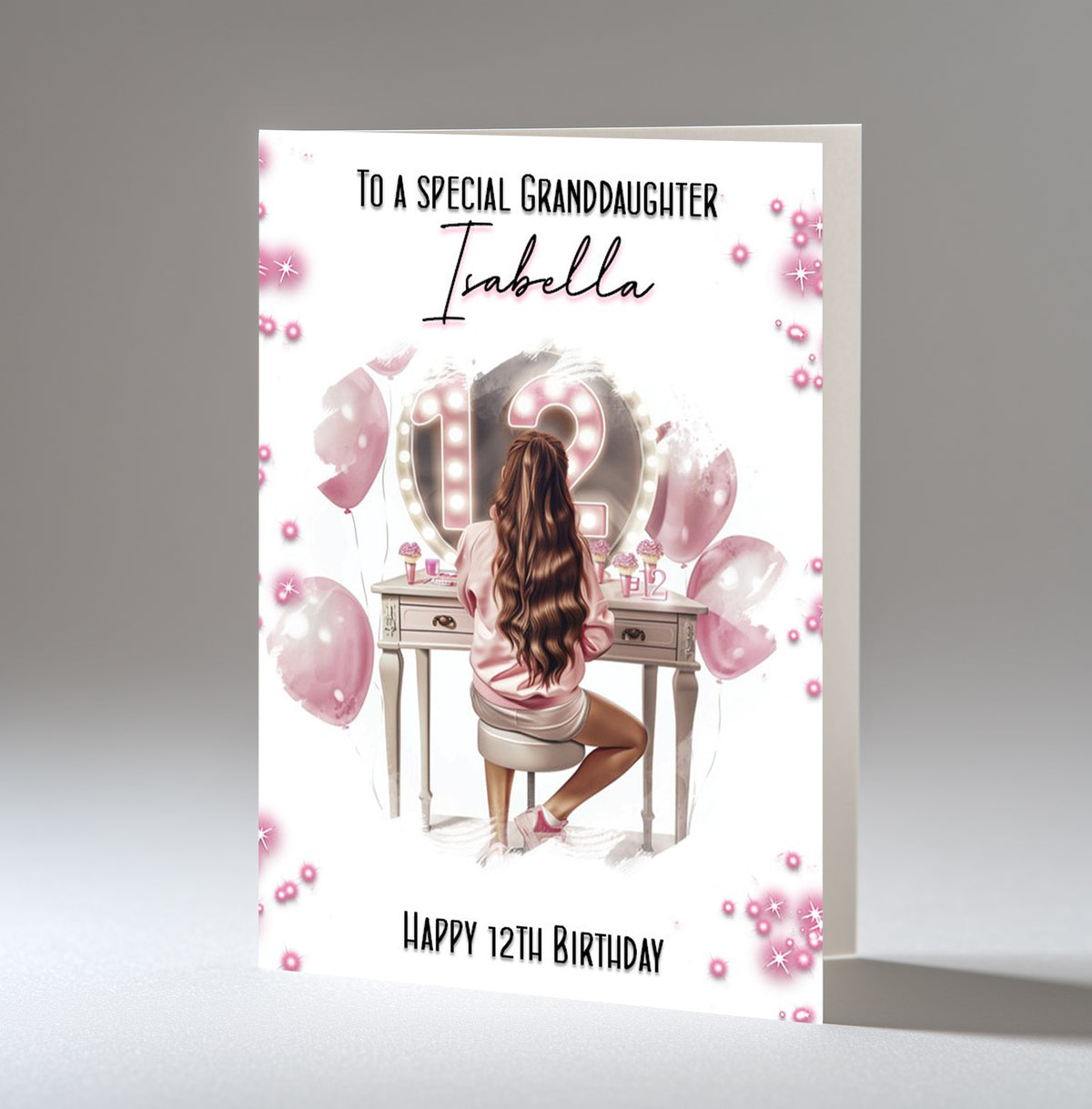 Personalised 12th Birthday Card for Girls - Dressing Table, Design 1