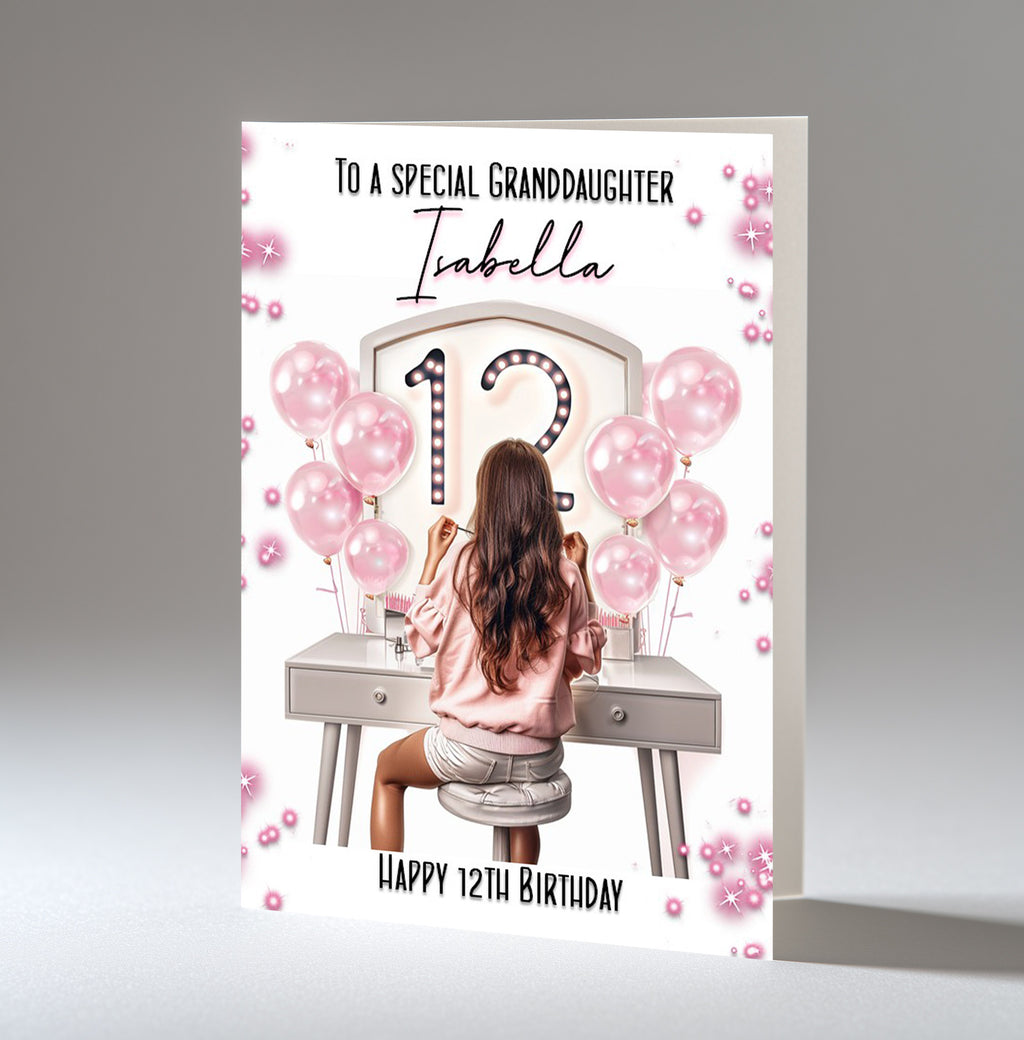 Personalised 12th Birthday Card for Girls - Dressing Table, Design 2