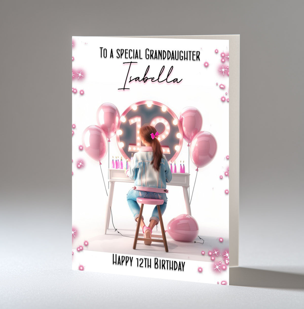 Personalised 12th Birthday Card for Girls - Dressing Table, Design 3