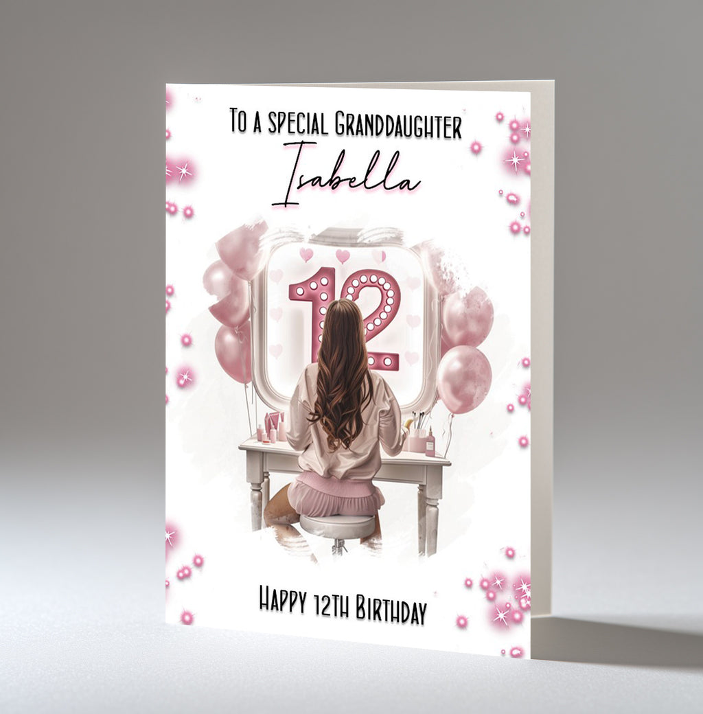 Personalised 12th Birthday Card for Girls - Dressing Table, Design 4