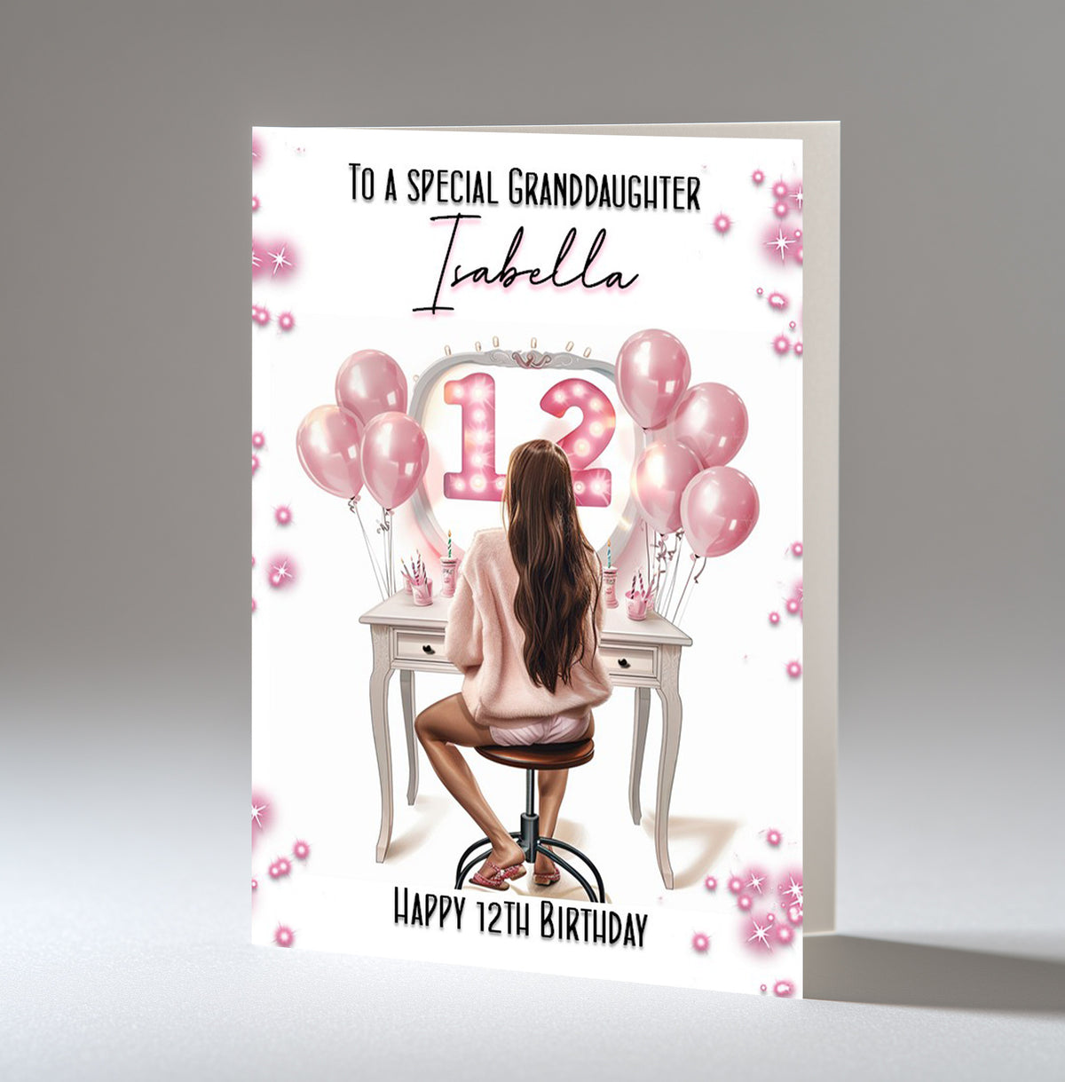 Personalised 12th Birthday Card for Girls - Dressing Table, Design 5