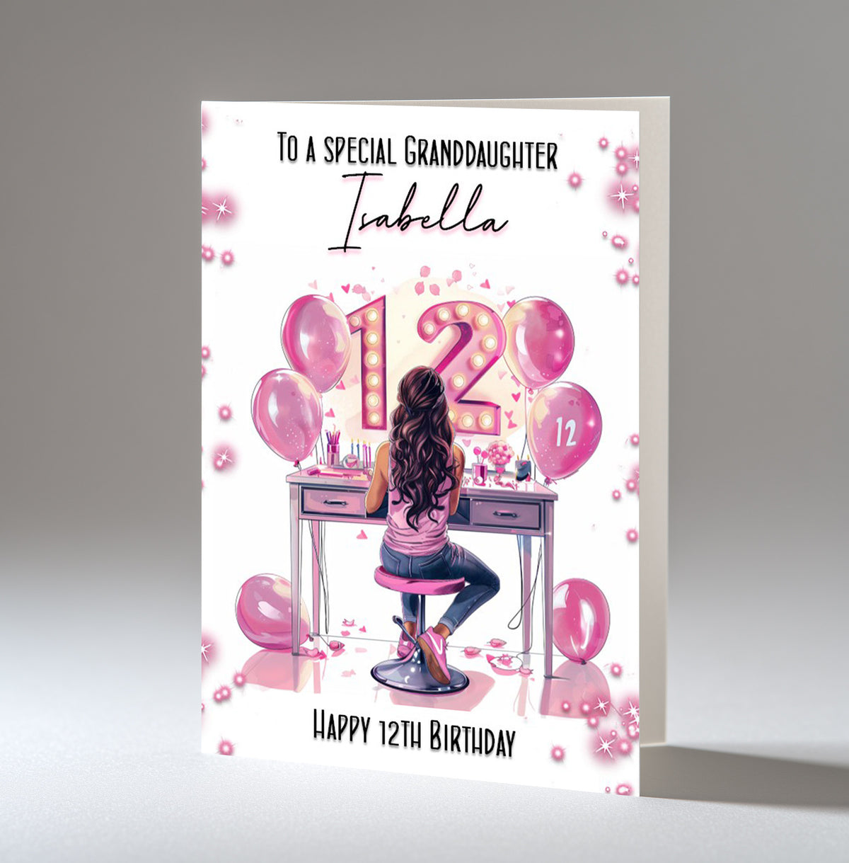 Personalised 12th Birthday Card for Girls - Dressing Table, Design 6