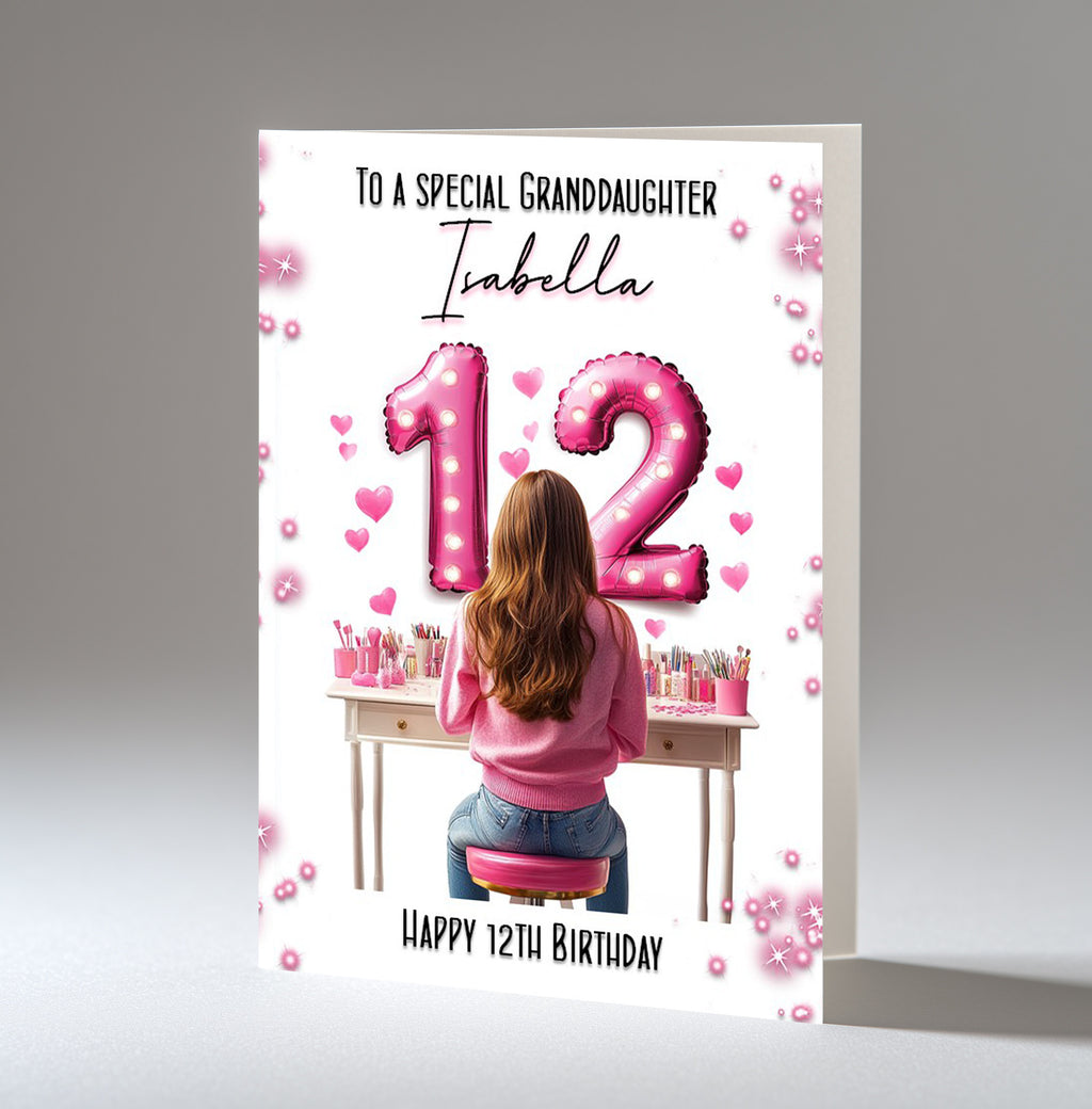 Personalised 12th Birthday Card for Girls - Dressing Table, Design 7