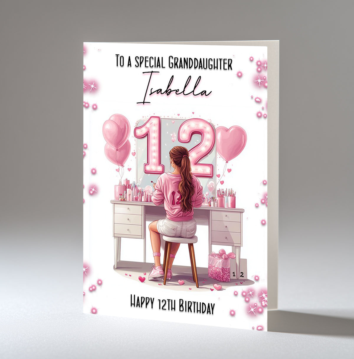 Personalised 12th Birthday Card for Girls - Dressing Table, Design 8