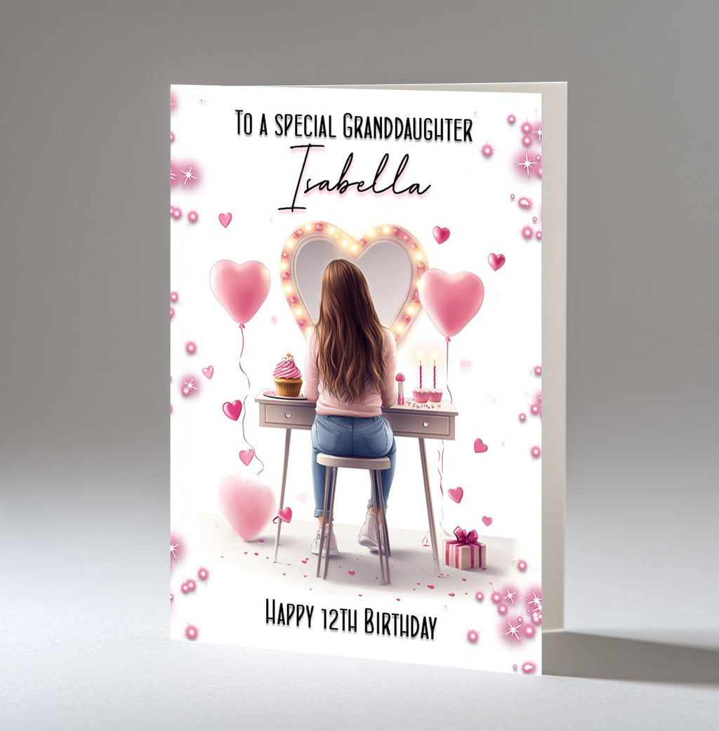 Personalised 12th Birthday Card for Girls - Dressing Table, Design 12