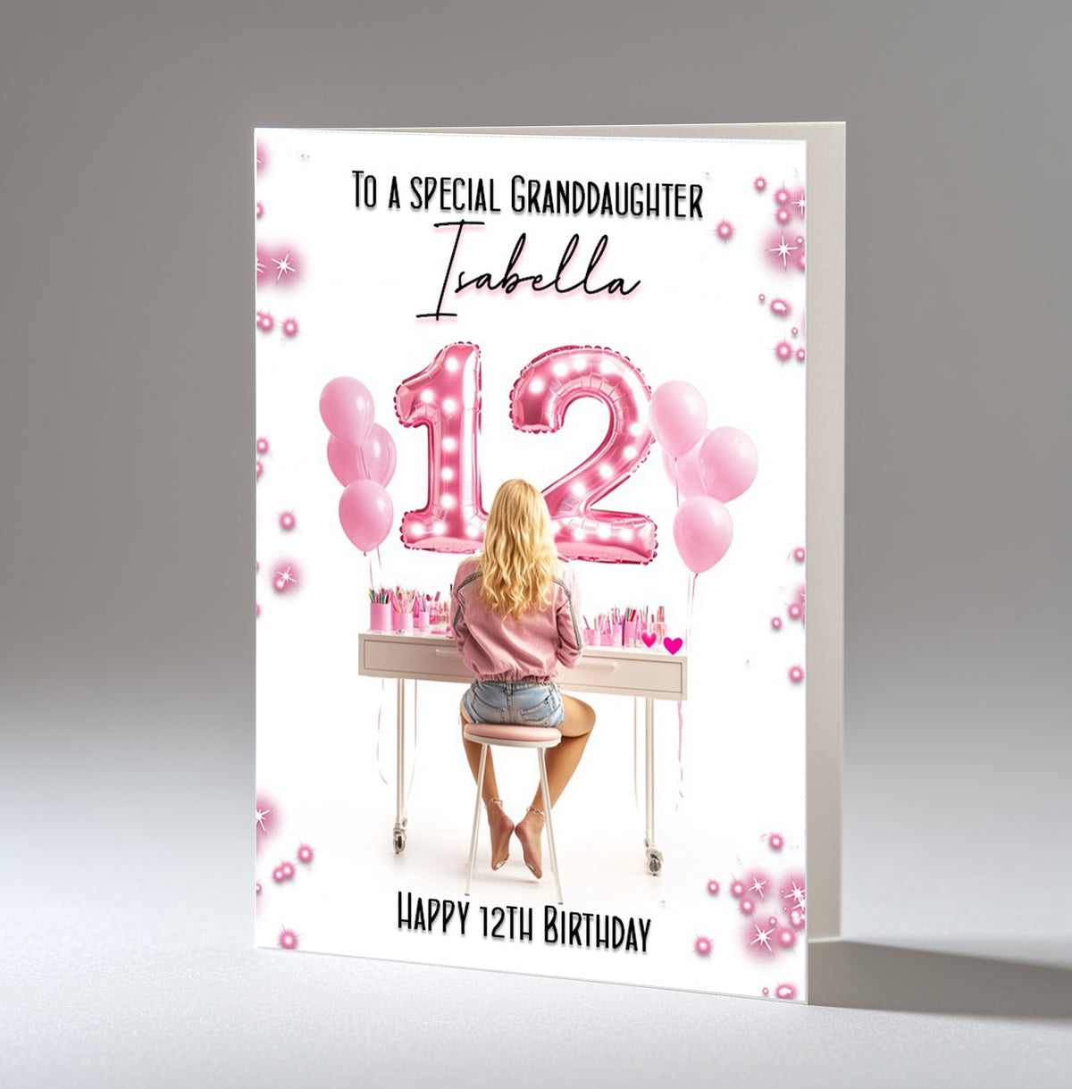 Personalised 12th Birthday Card for Girls - Dressing Table, Design 13