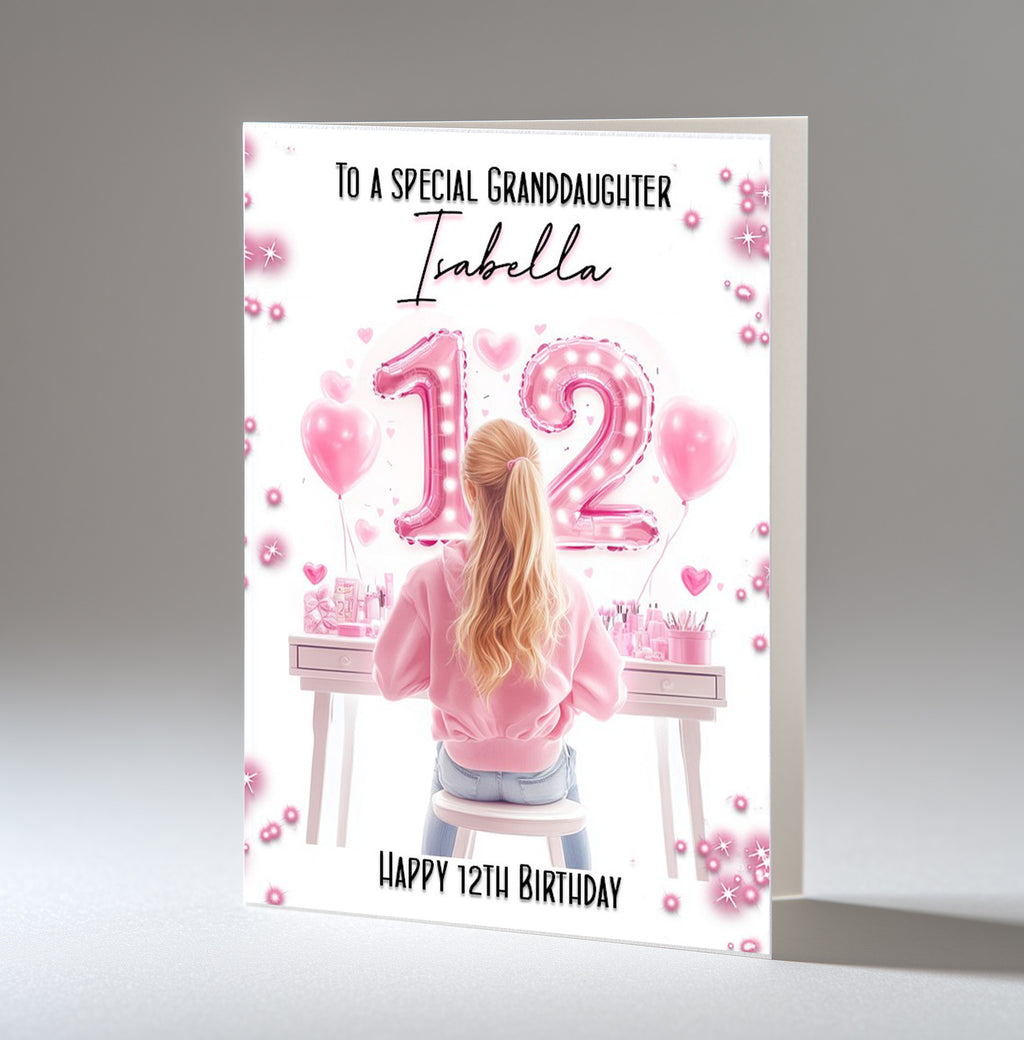 Personalised 12th Birthday Card for Girls - Dressing Table, Design 15