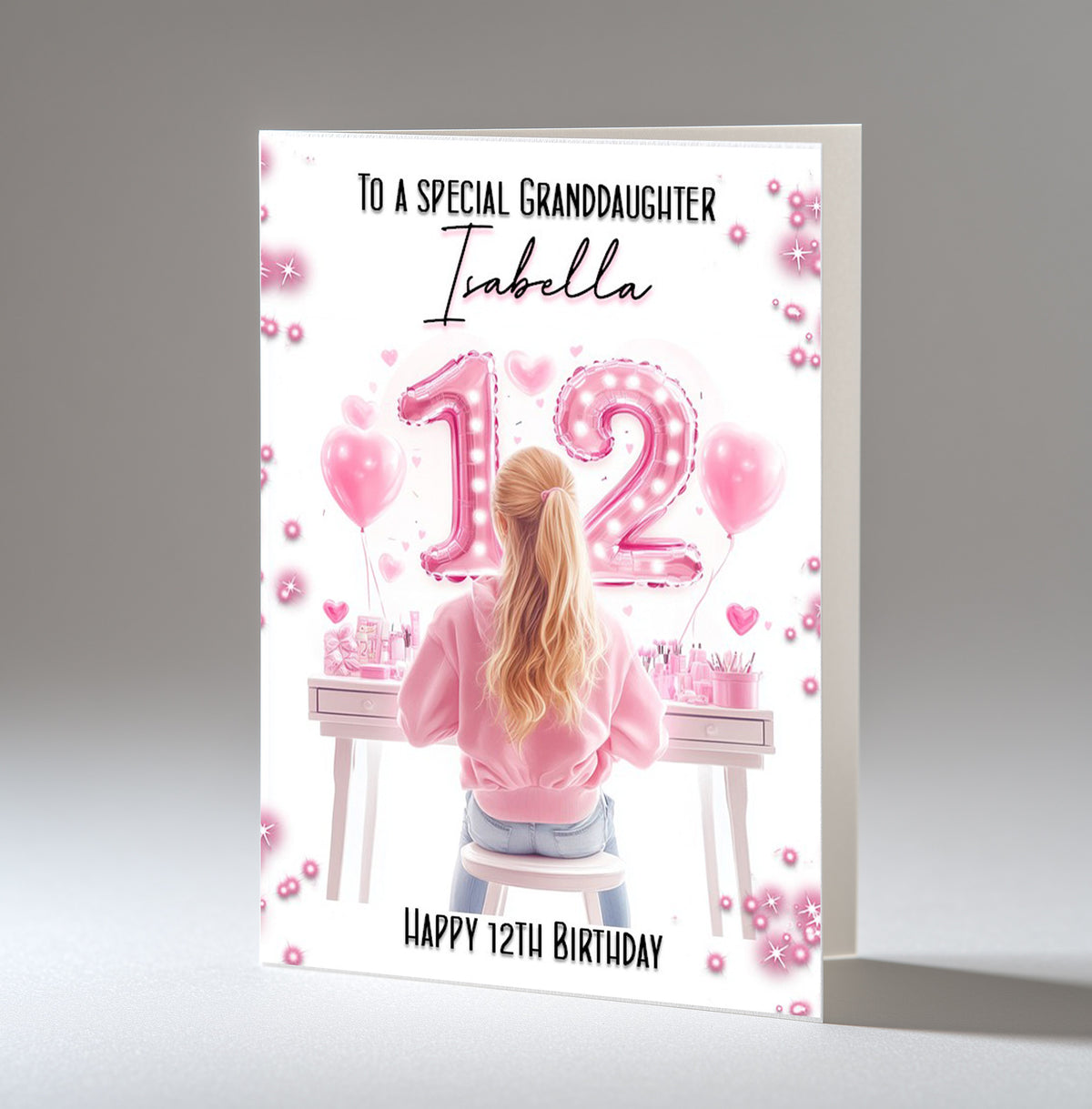 Personalised 12th Birthday Card for Girls - Dressing Table, Design 15