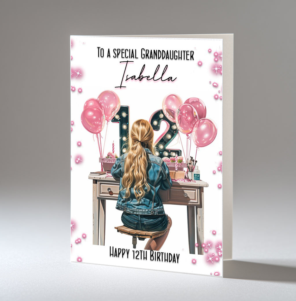 Personalised 12th Birthday Card for Girls - Dressing Table, Design 16