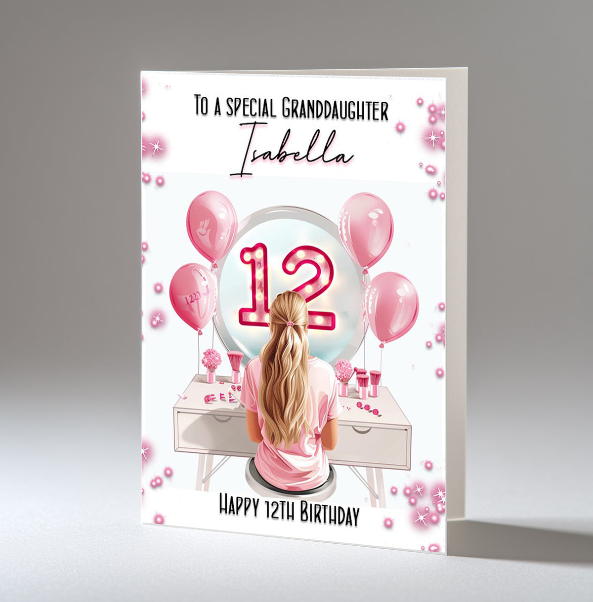 Personalised 12th Birthday Card for Girls - Dressing Table, Design 17