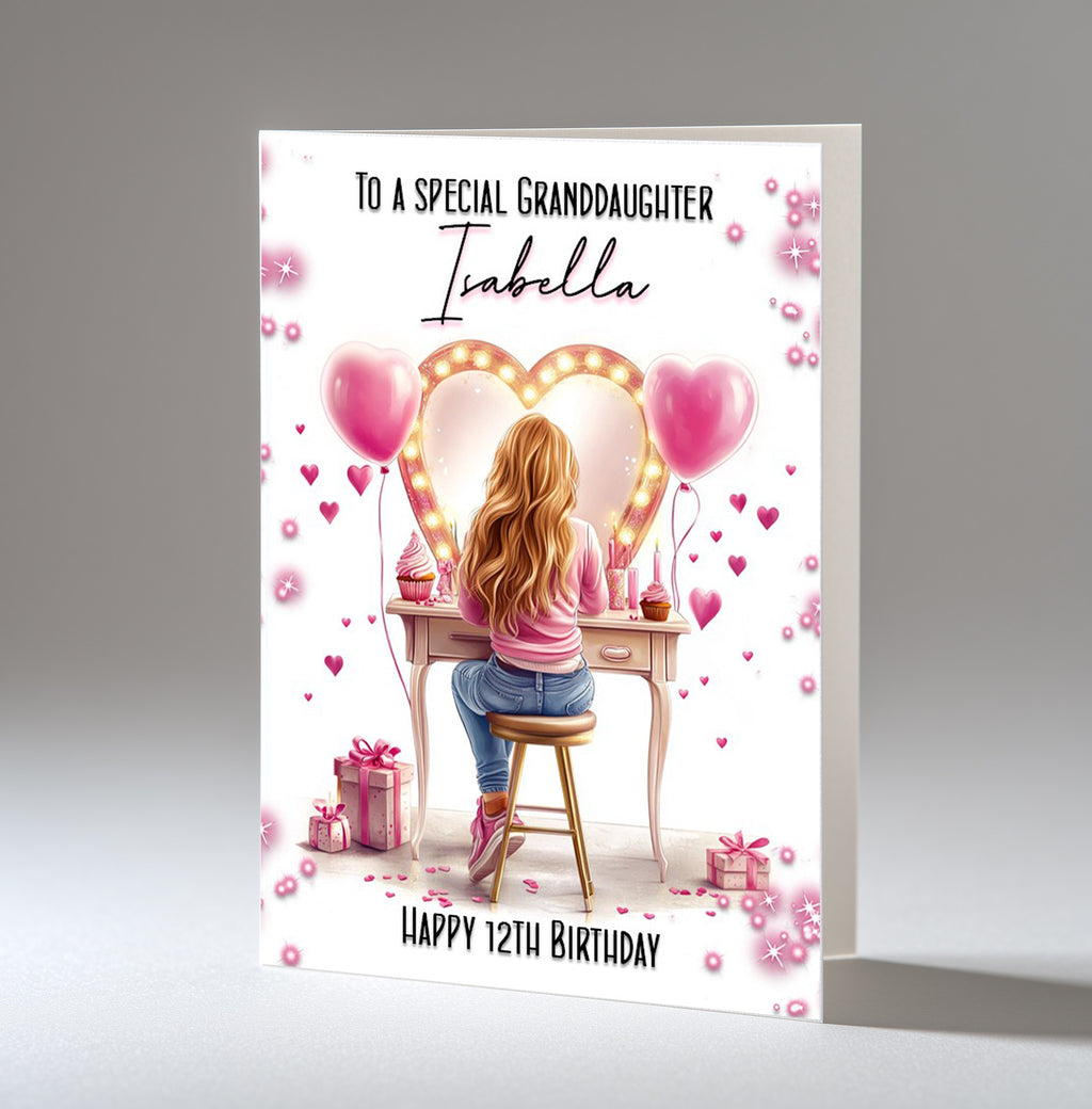 Personalised 12th Birthday Card for Girls - Dressing Table, Design 18