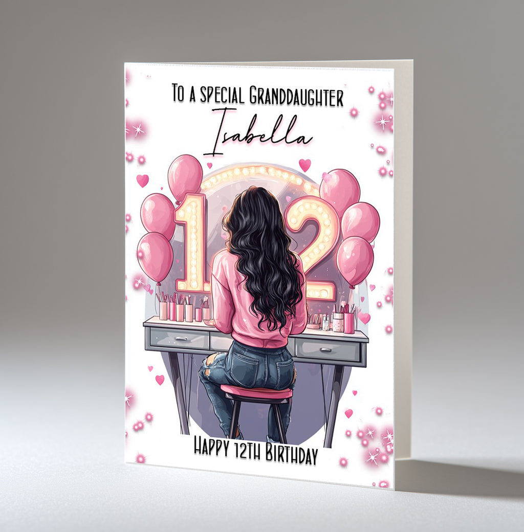 Personalised 12th Birthday Card for Girls - Dressing Table, Design 21