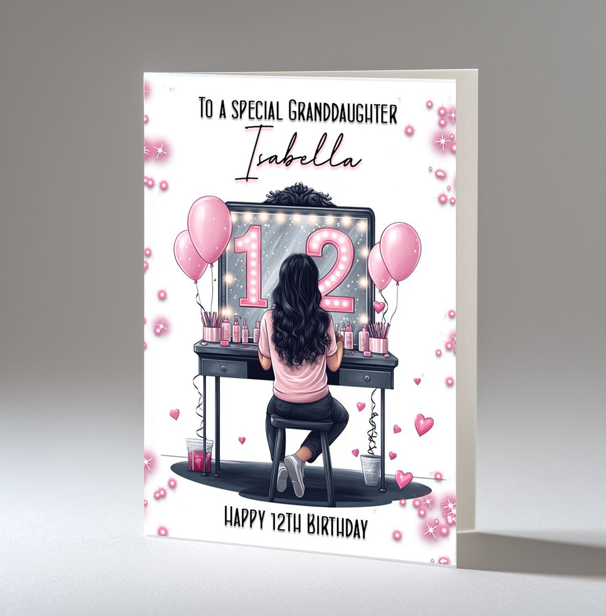 Personalised 12th Birthday Card for Girls - Dressing Table, Design 22