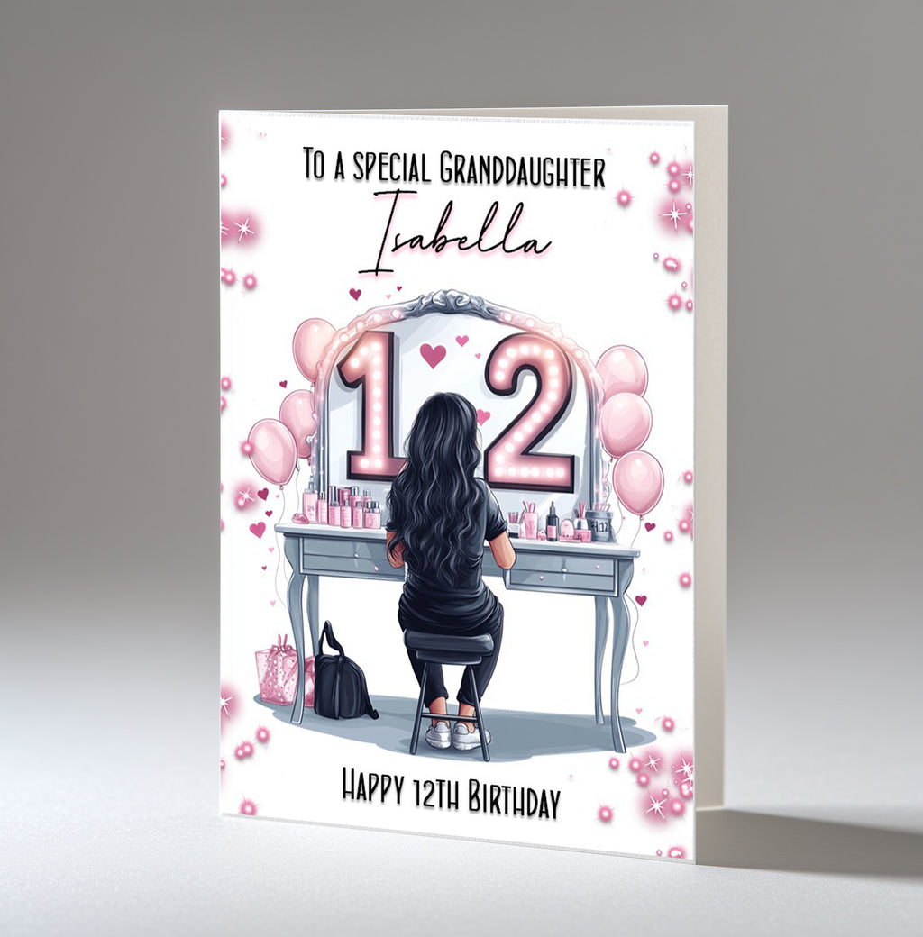 Personalised 12th Birthday Card for Girls - Dressing Table, Design 23