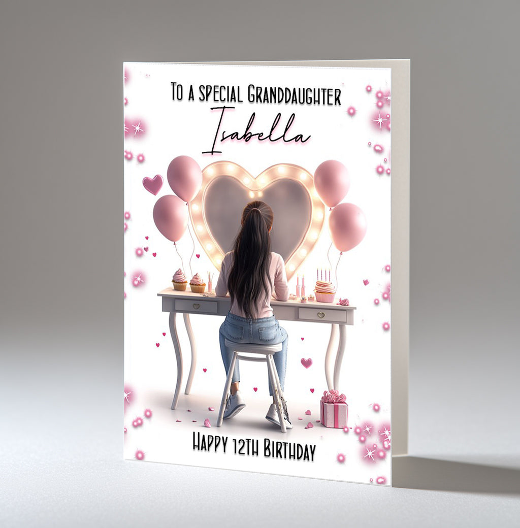 Personalised 12th Birthday Card for Girls - Dressing Table, Design 24