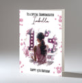 Personalised 13th Birthday Card - Girl at a Dressing Table with Number Lights