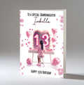 Personalised 13th Birthday Card - Girl at a Dressing Table with Number Lights