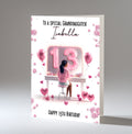 Personalised 13th Birthday Card - Girl at a Dressing Table with Number Lights