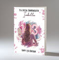 Personalised 13th Birthday Card - Girl at a Dressing Table with Number Lights