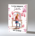 Personalised 13th Birthday Card - Girl at a Dressing Table with Number Lights