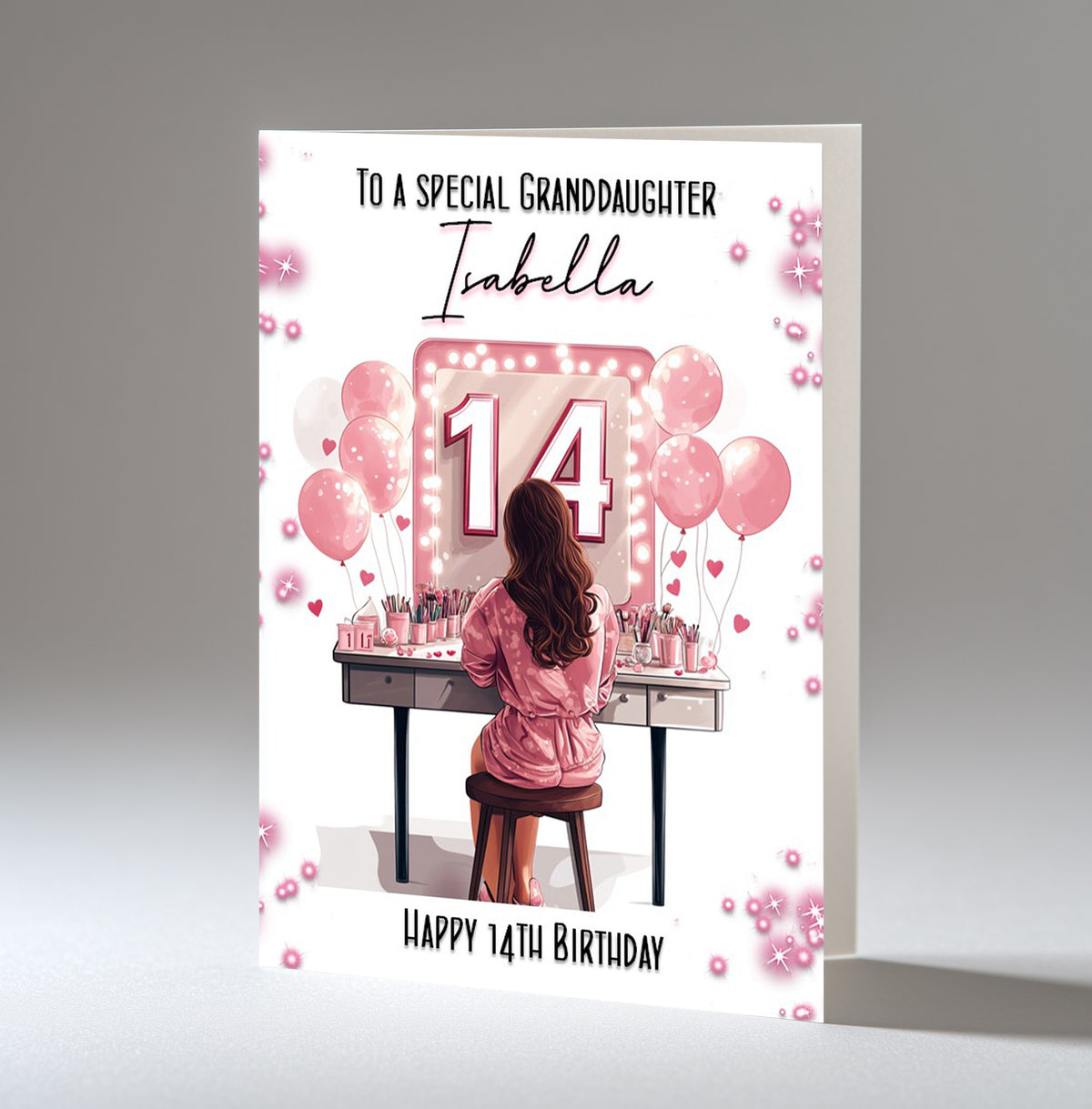 Personalised 14th Birthday Card for Girls - Dressing Table, Design 1