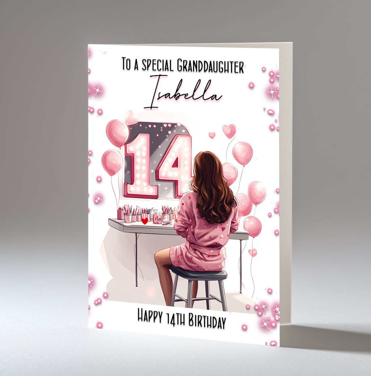Personalised 14th Birthday Card for Girls - Dressing Table, Design 2
