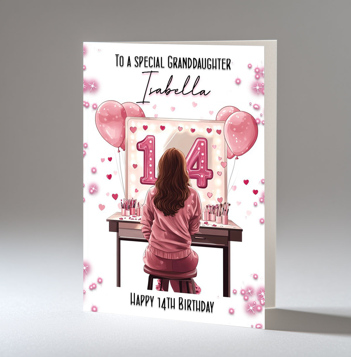 Personalised 14th Birthday Card for Girls - Dressing Table, Design 3