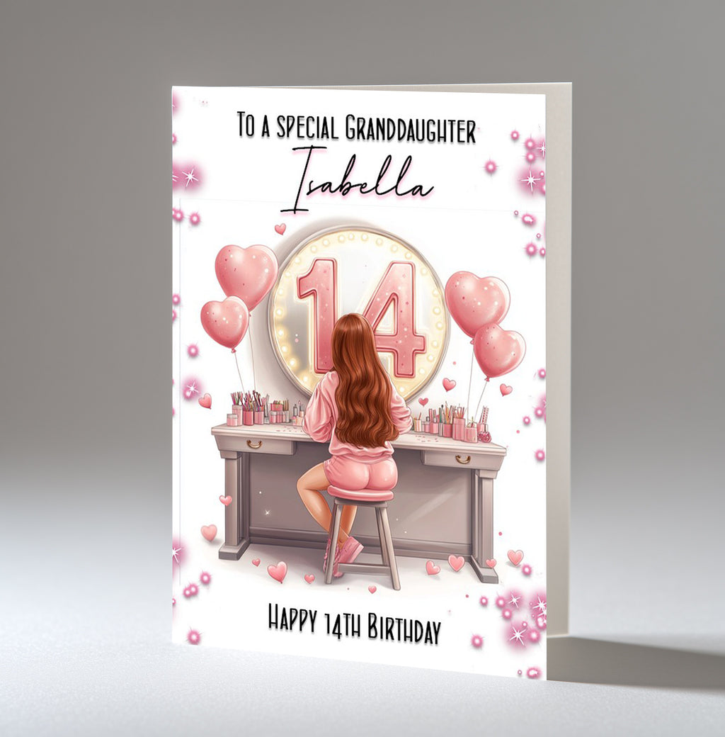 Personalised 14th Birthday Card for Girls - Dressing Table, Design 4