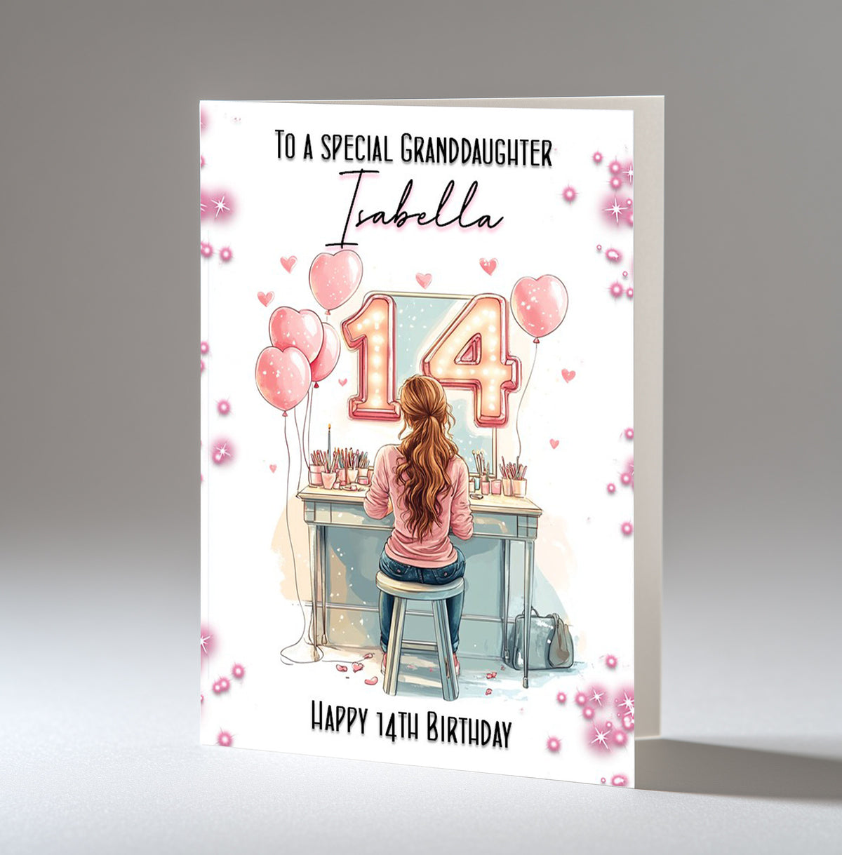 Personalised 14th Birthday Card for Girls - Dressing Table, Design 5