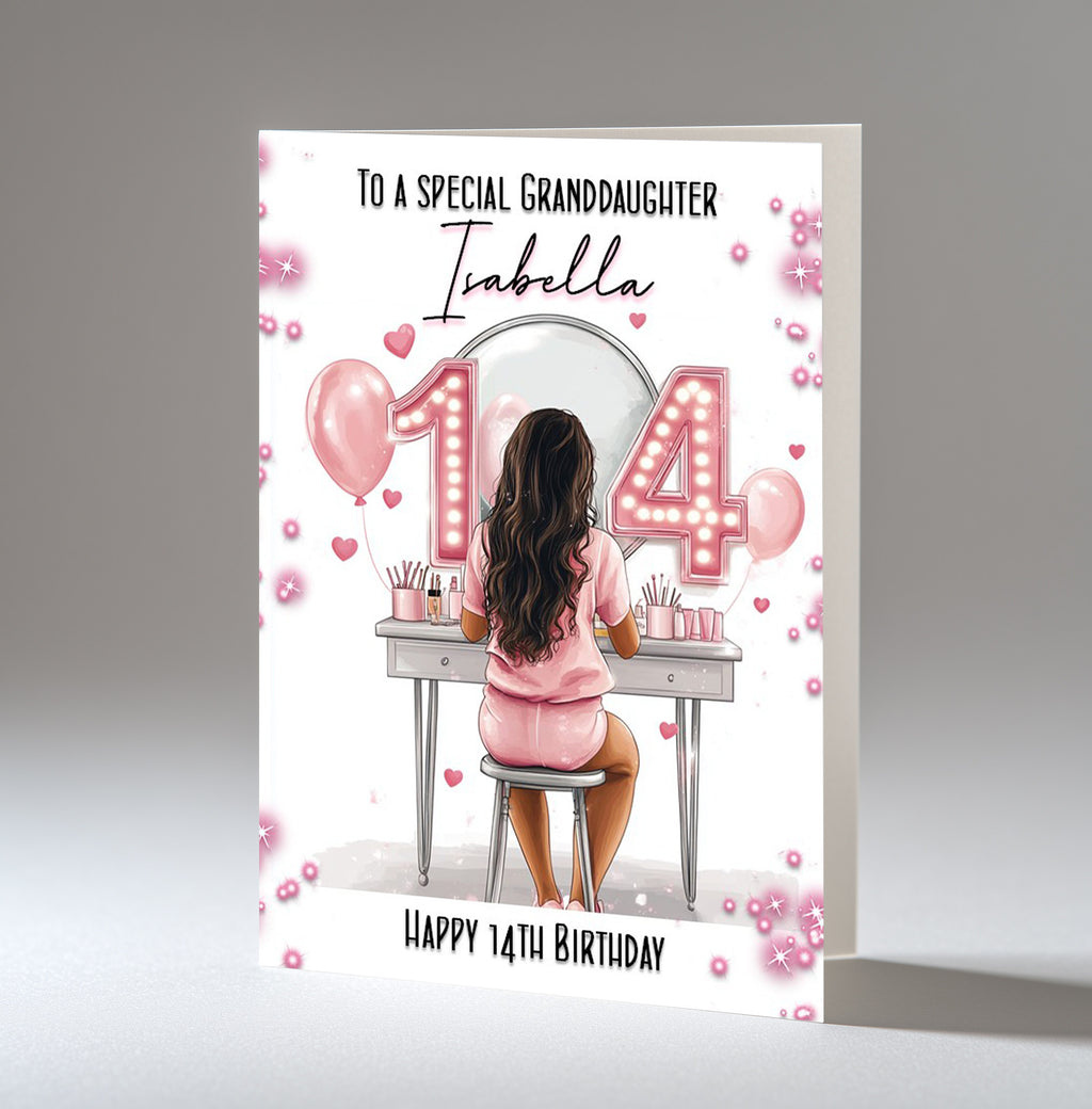 Personalised 14th Birthday Card for Girls - Dressing Table, Design 6