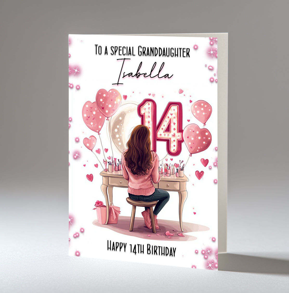 Personalised 14th Birthday Card for Girls - Dressing Table, Design 7