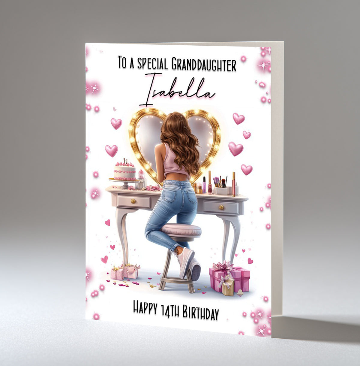Personalised 14th Birthday Card for Girls - Dressing Table, Design 9