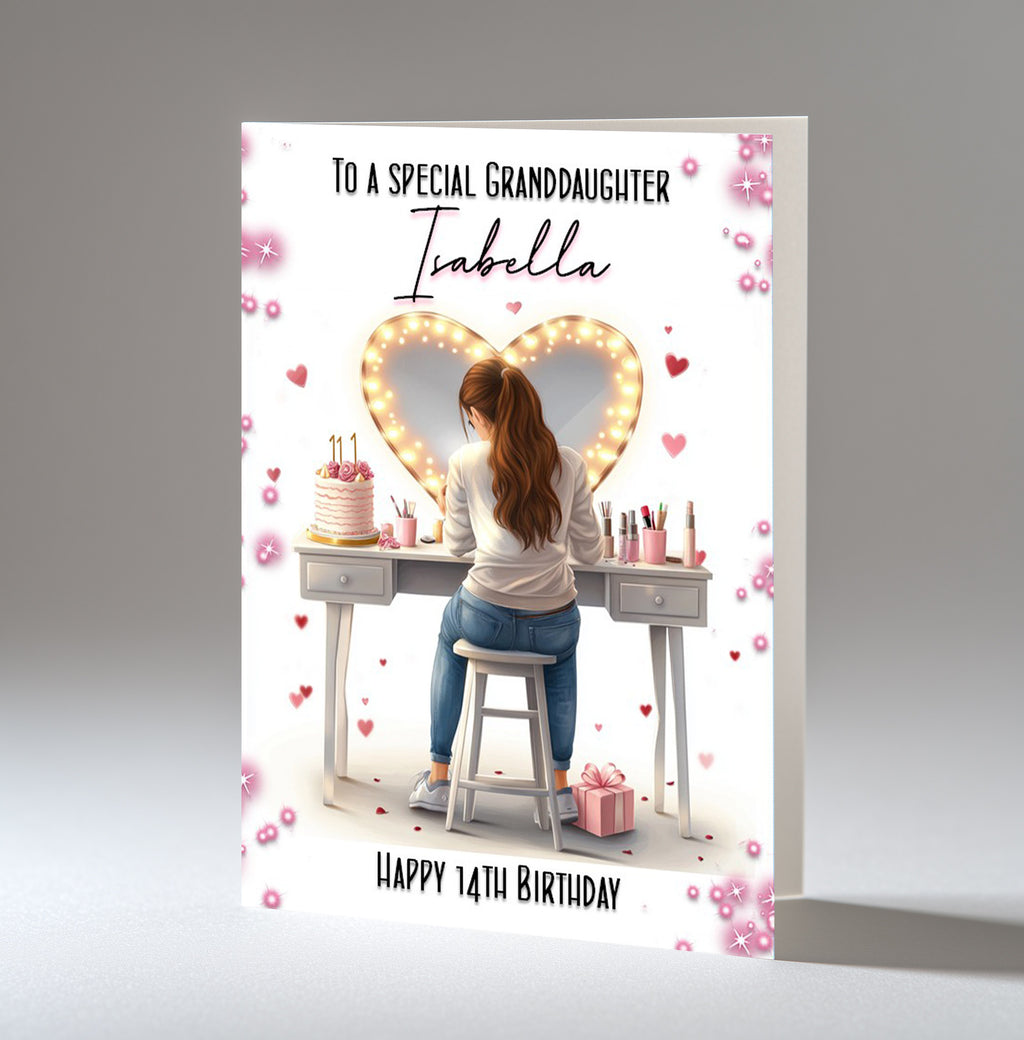 Personalised 14th Birthday Card for Girls - Dressing Table, Design 10