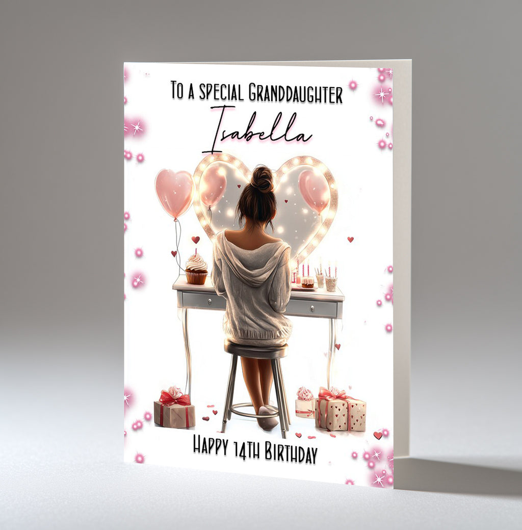 Personalised 14th Birthday Card for Girls - Dressing Table, Design 11