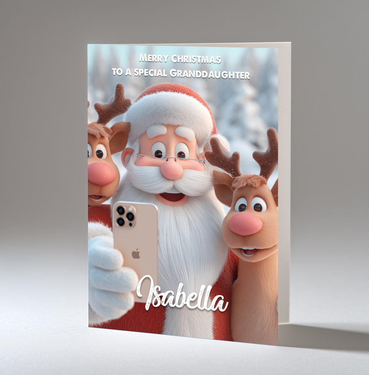 Personalised Christmas Card - Santa and Reindeer Selfie - A5