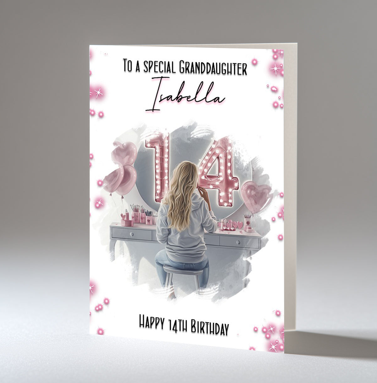 Personalised 14th Birthday Card for Girls - Dressing Table, Design 18