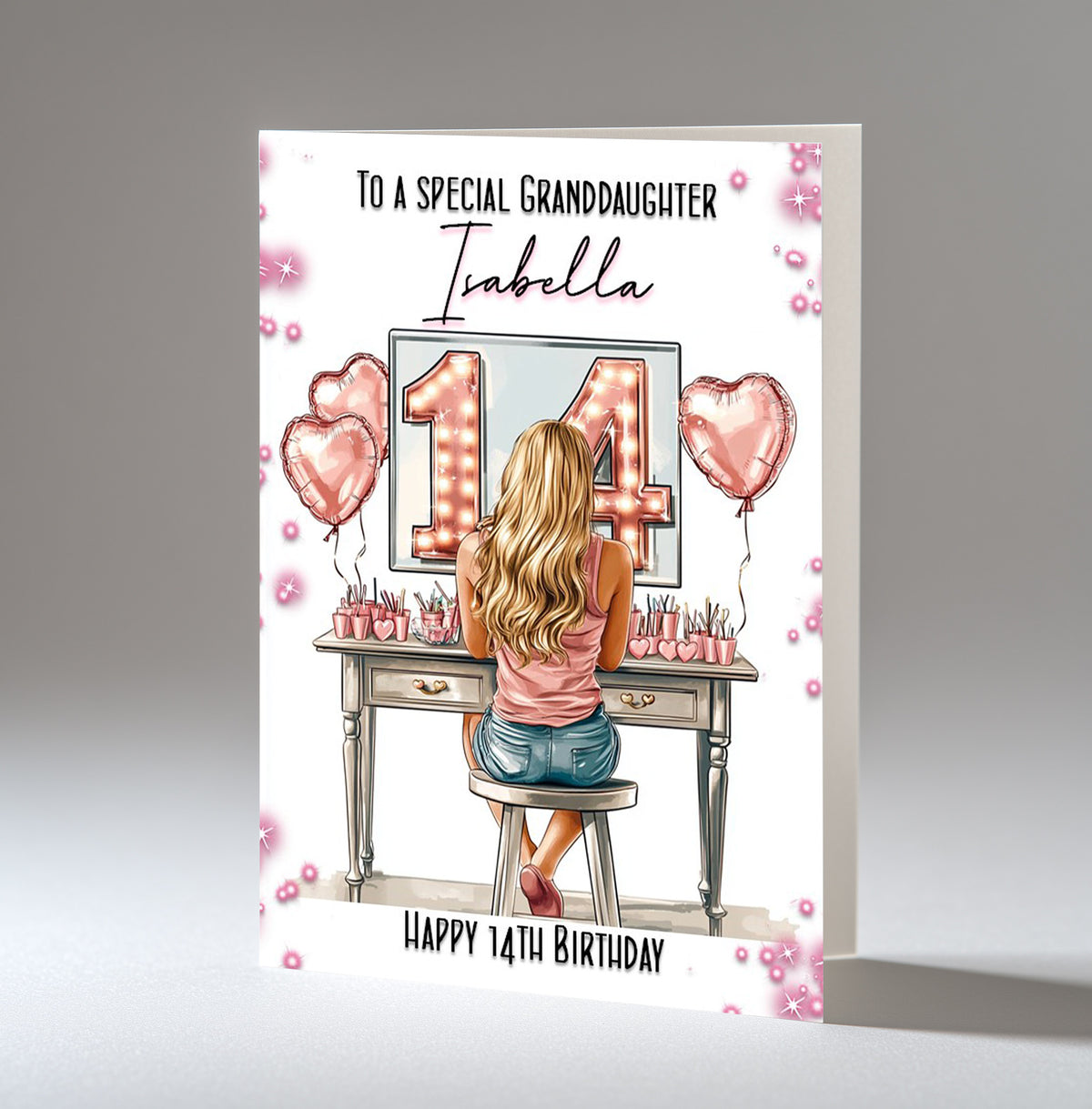 Personalised 14th Birthday Card for Girls - Dressing Table, Design 20