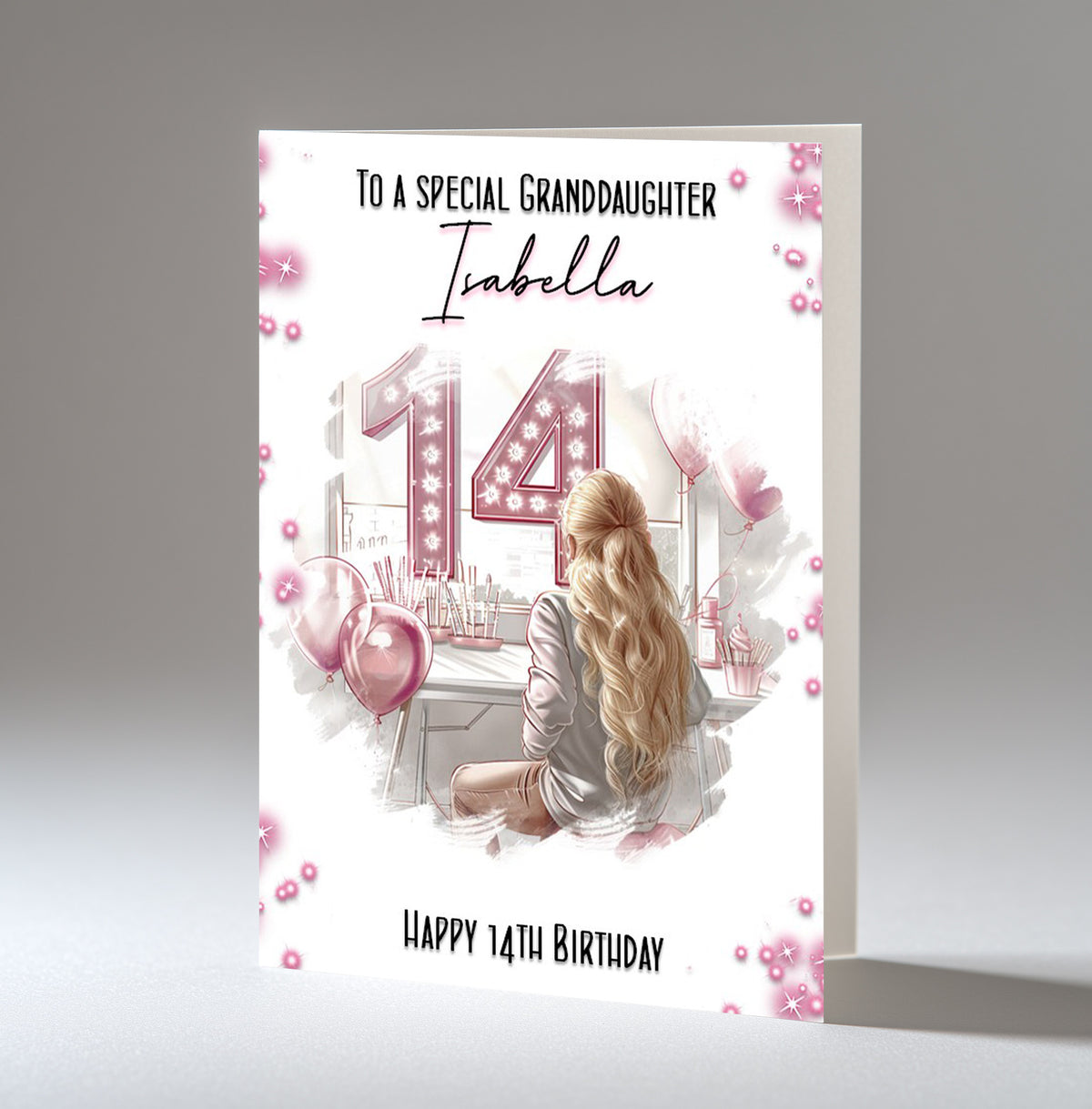 Personalised 14th Birthday Card for Girls - Dressing Table, Design 21