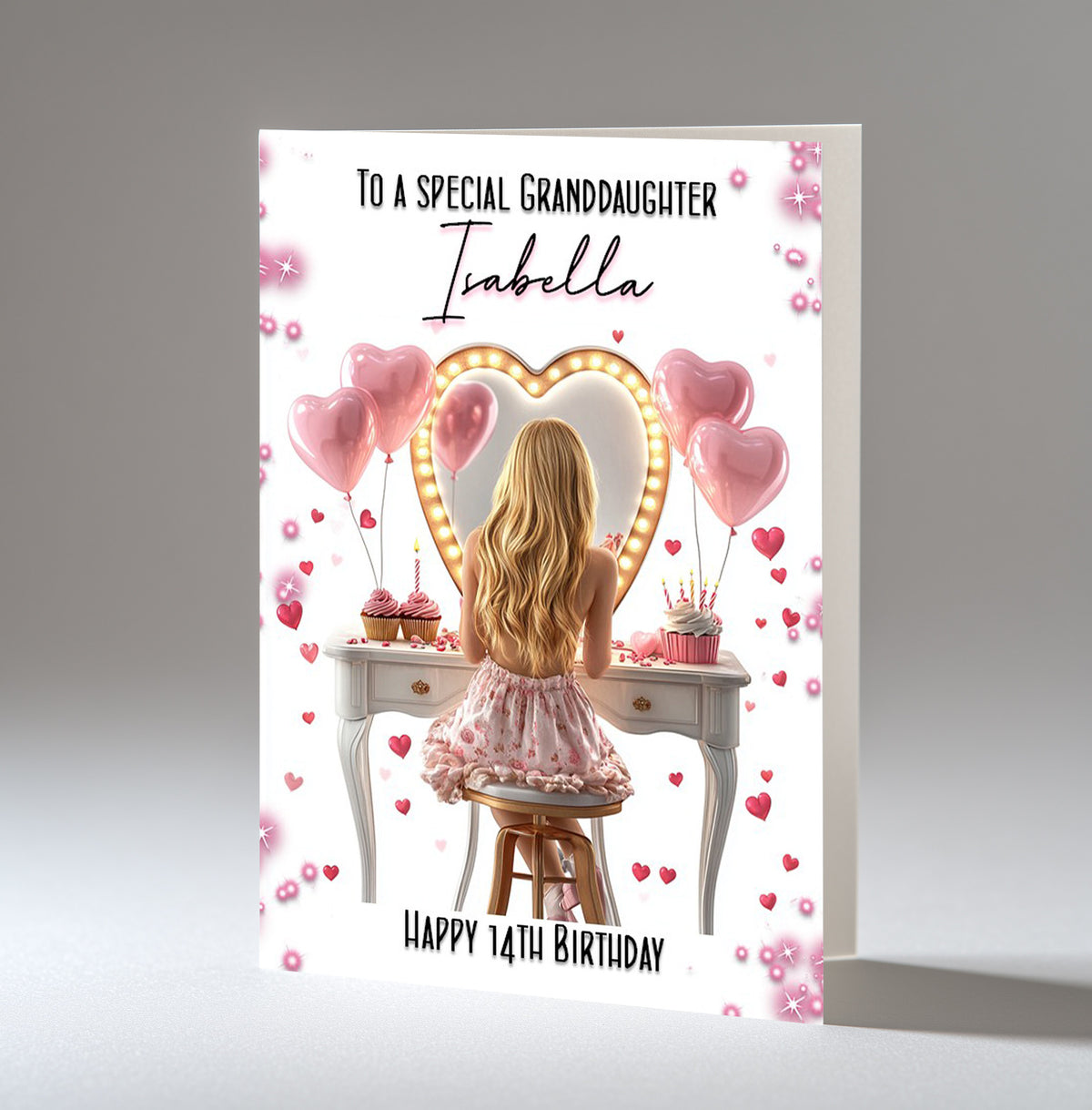 Personalised 14th Birthday Card for Girls - Dressing Table, Design 22