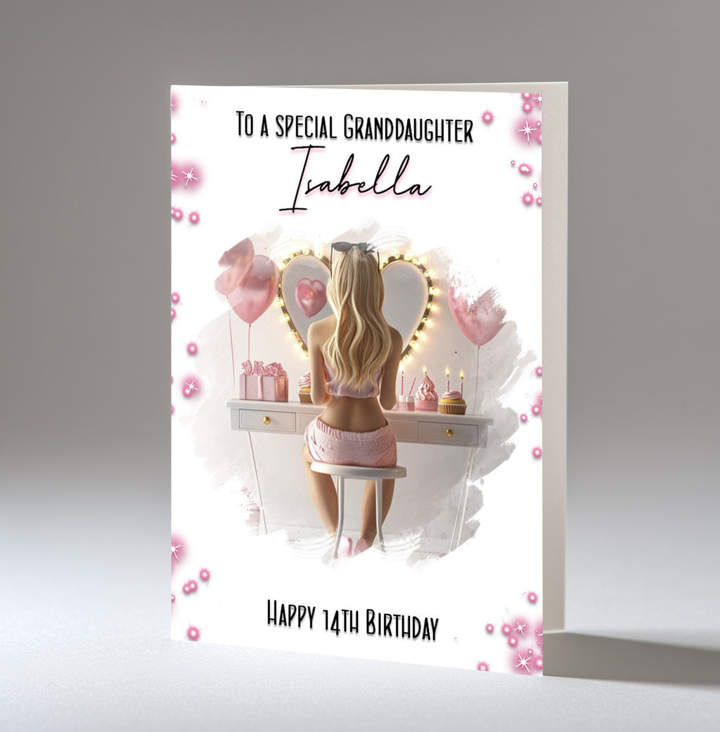 Personalised 14th Birthday Card for Girls - Dressing Table, Design 23