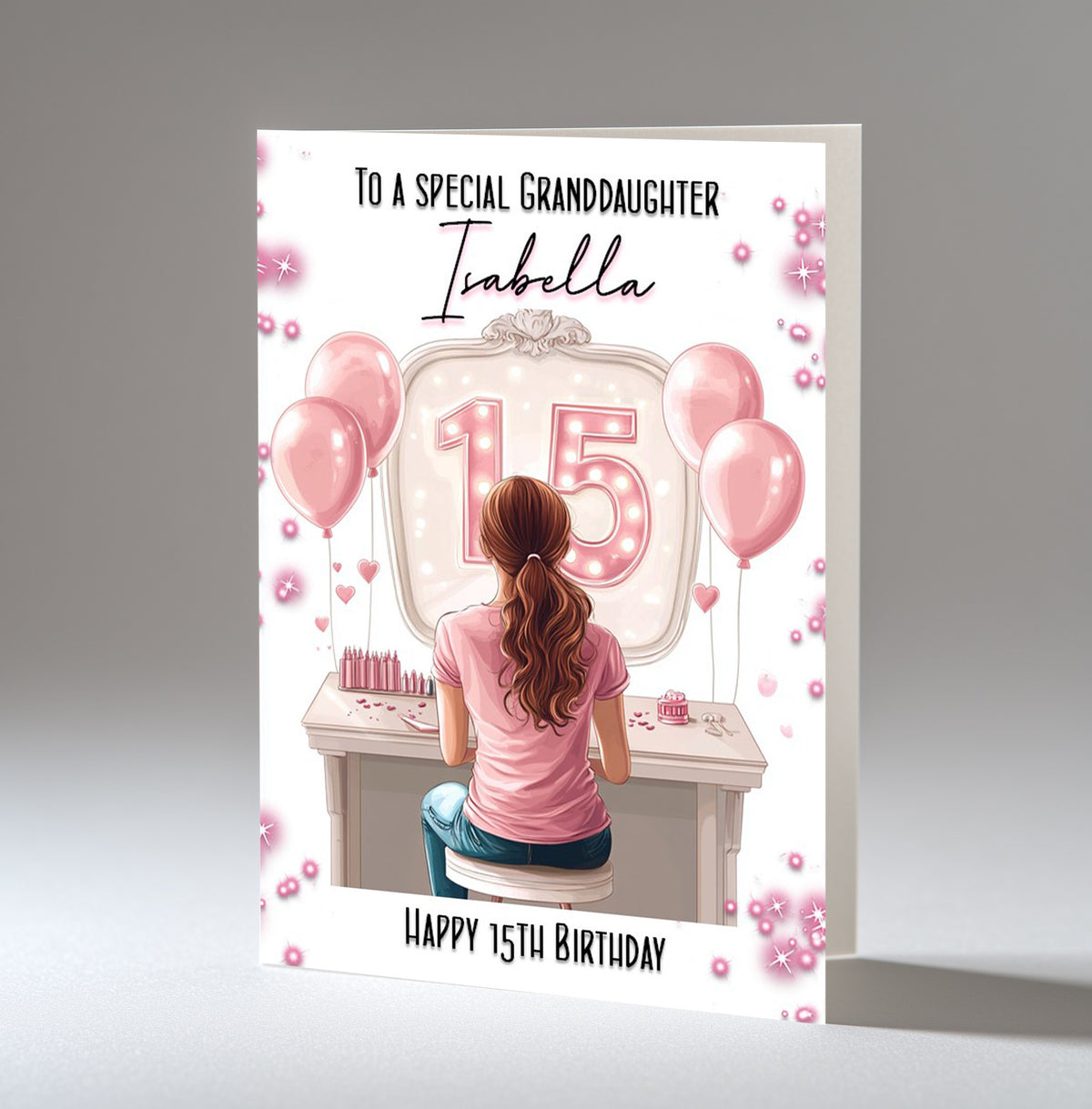Personalised 15th Birthday Card for Girls - Dressing Table, Design 1
