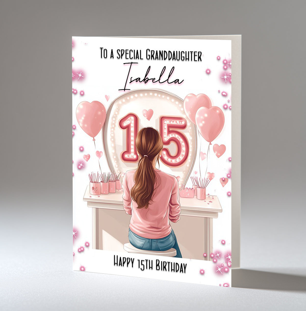 Personalised 15th Birthday Card for Girls - Dressing Table, Design 3