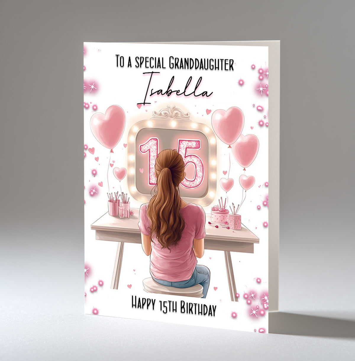 Personalised 15th Birthday Card for Girls - Dressing Table, Design 4